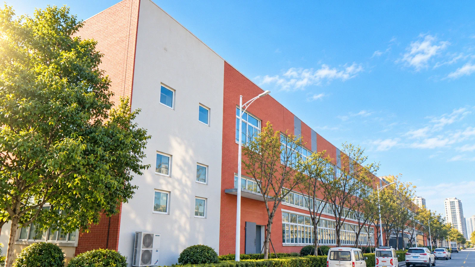 Exterior of the Eighteen Craft bag manufacturing facility in daylight